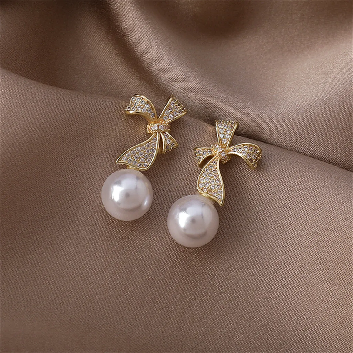 Pearl & Cubic Zirconia Pavé Bow Drop Earrings