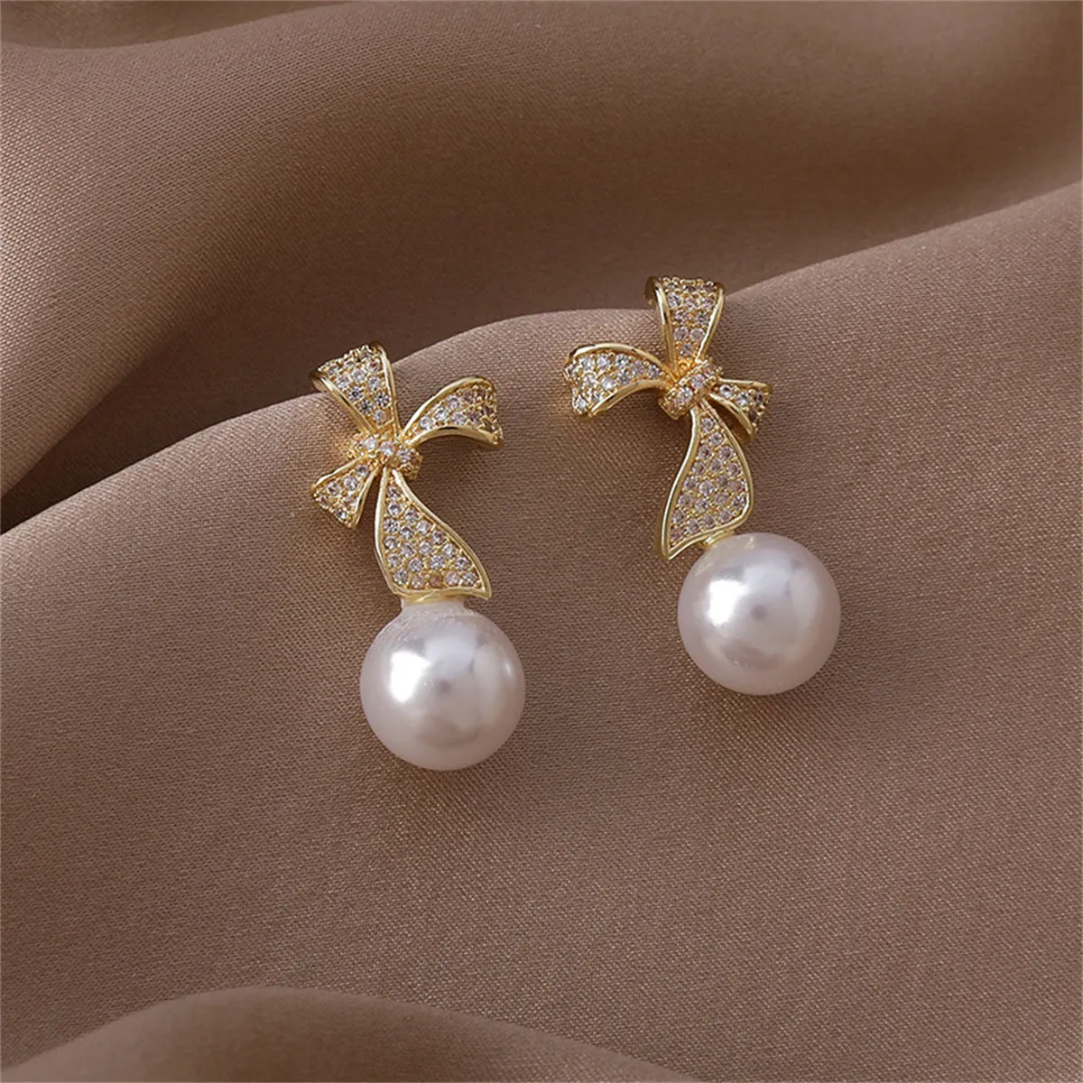 Pearl & Cubic Zirconia Pavé Bow Drop Earrings