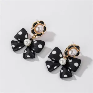 Pearl & Enamel 18K Gold-Plated Black Bow Drop Earrings