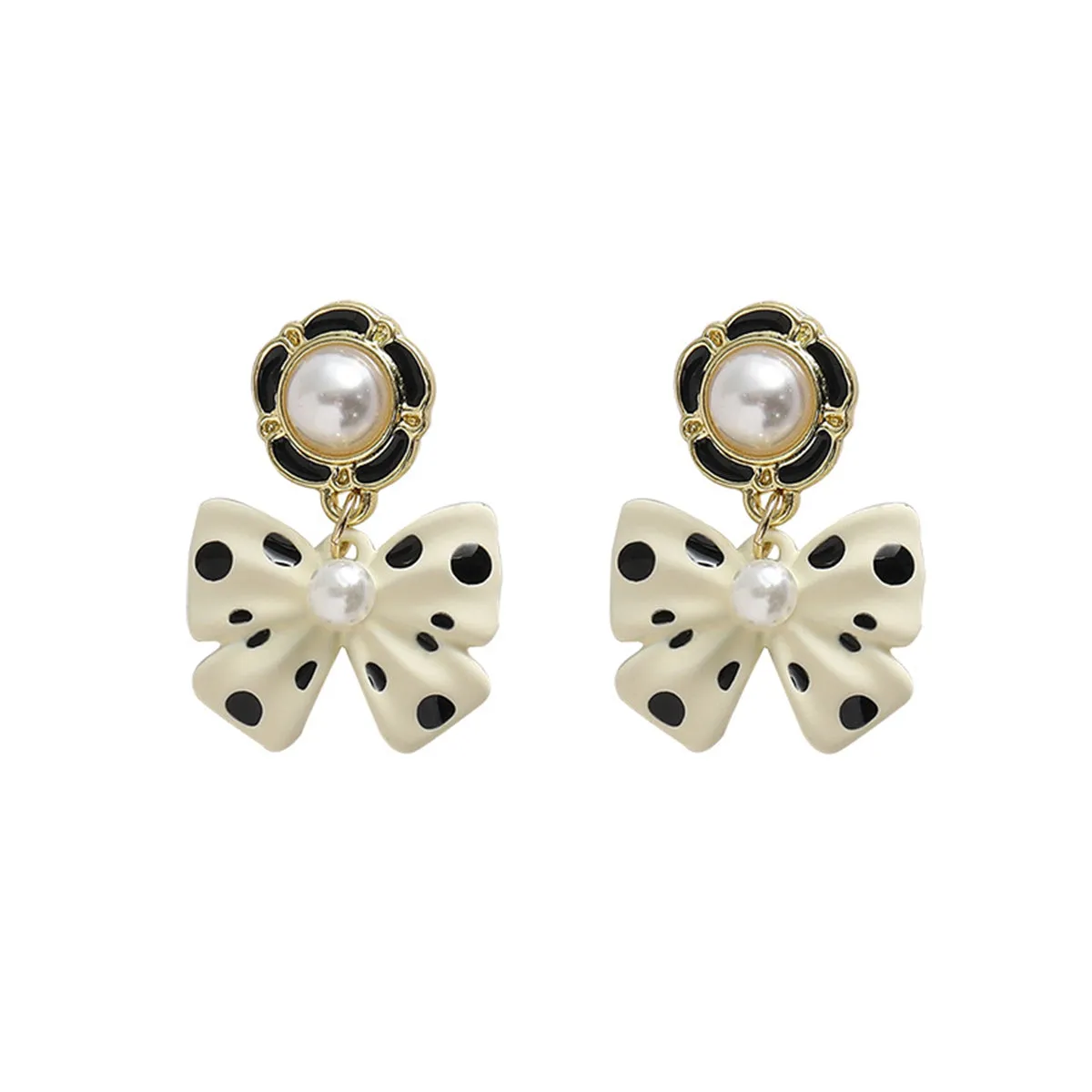 Pearl & Enamel 18K Gold-Plated White Bow Drop Earrings