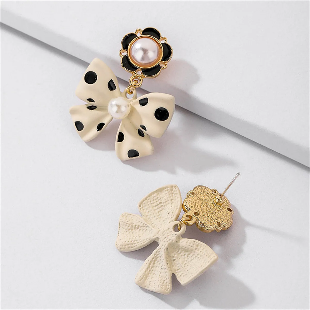 Pearl & Enamel 18K Gold-Plated White Bow Drop Earrings