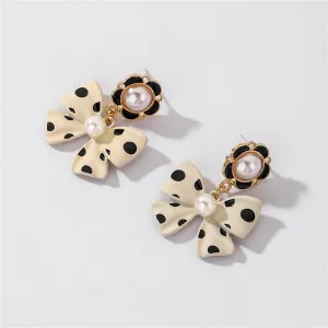 Pearl & Enamel 18K Gold-Plated White Bow Drop Earrings