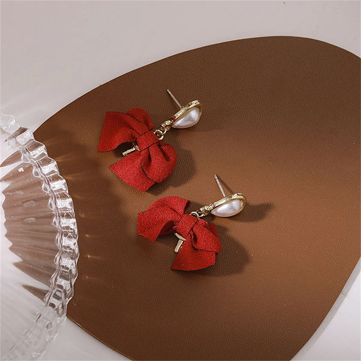 Pearl & Polyster 18K Gold-Plated Bow Drop Earring
