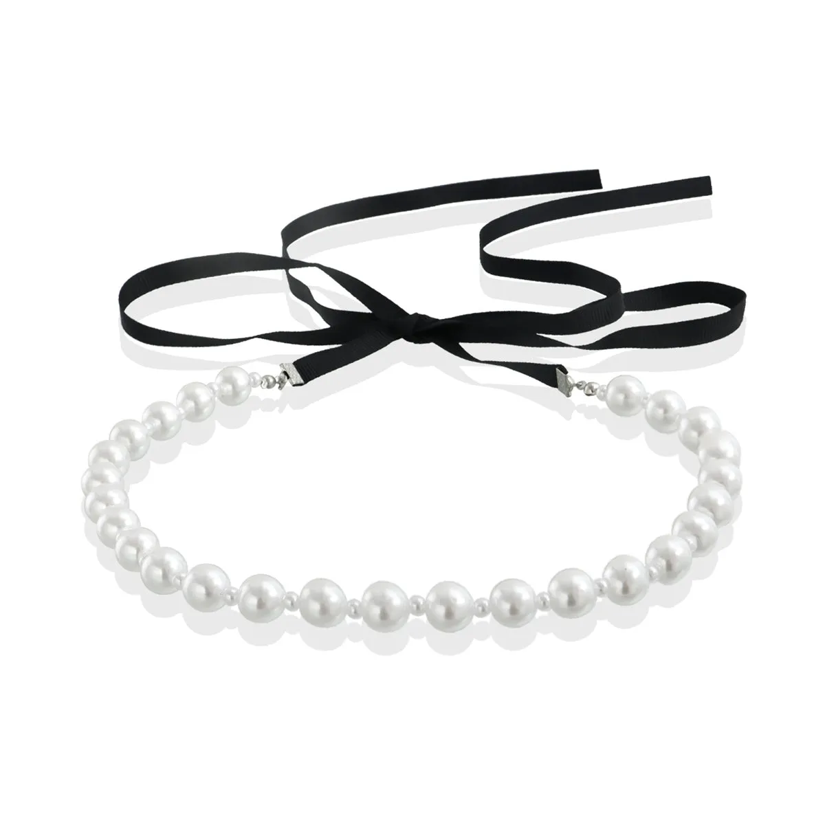 Pearl & Polyster Bow Choker Necklace