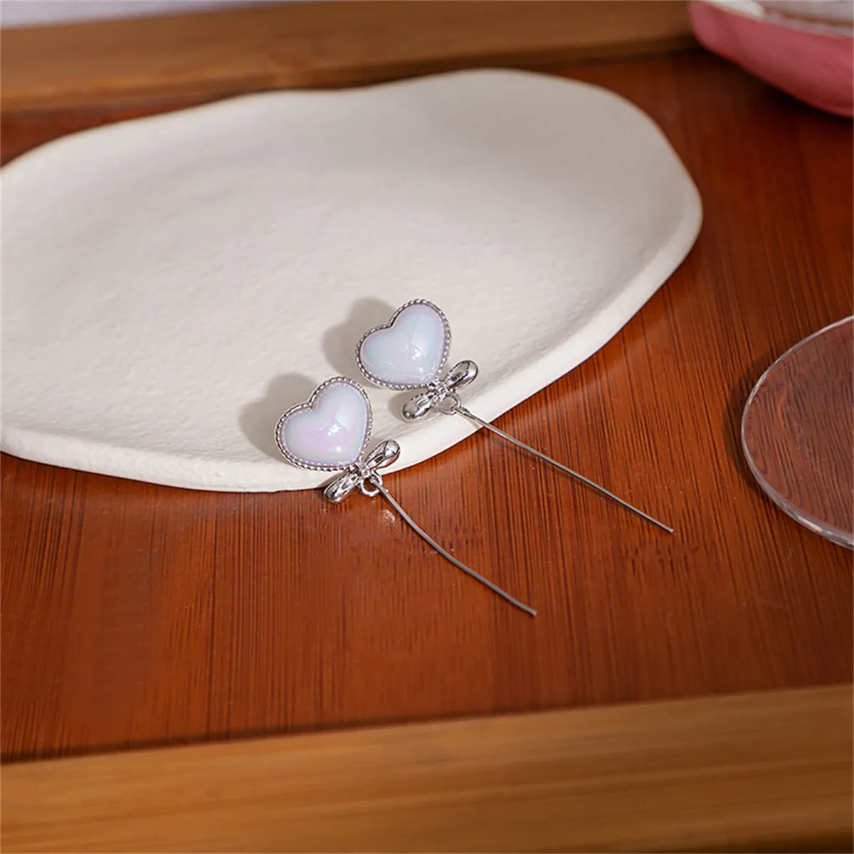 Pearl & Silver-Plated Heart Bow Drop Earrings