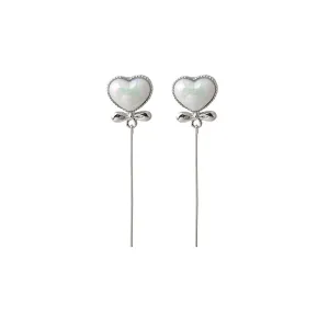 Pearl & Silver-Plated Heart Bow Drop Earrings