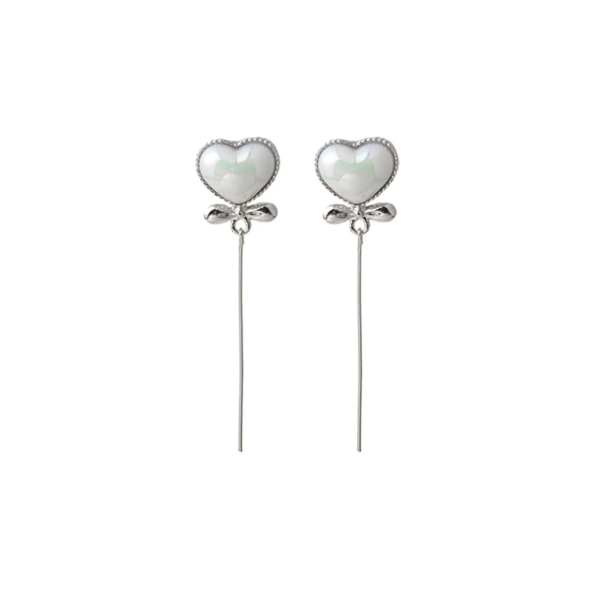 Pearl & Silver-Plated Heart Bow Drop Earrings