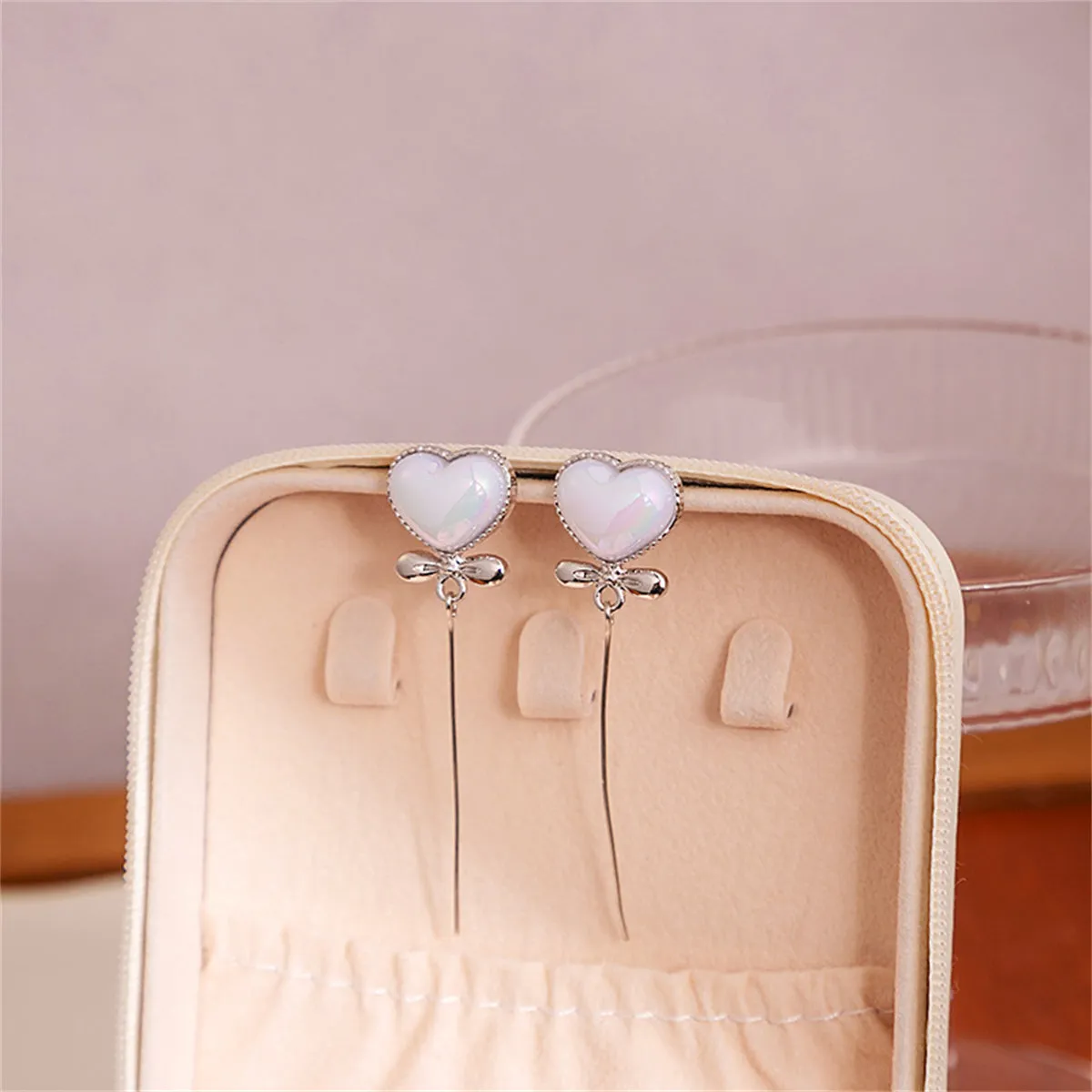 Pearl & Silver-Plated Heart Bow Drop Earrings