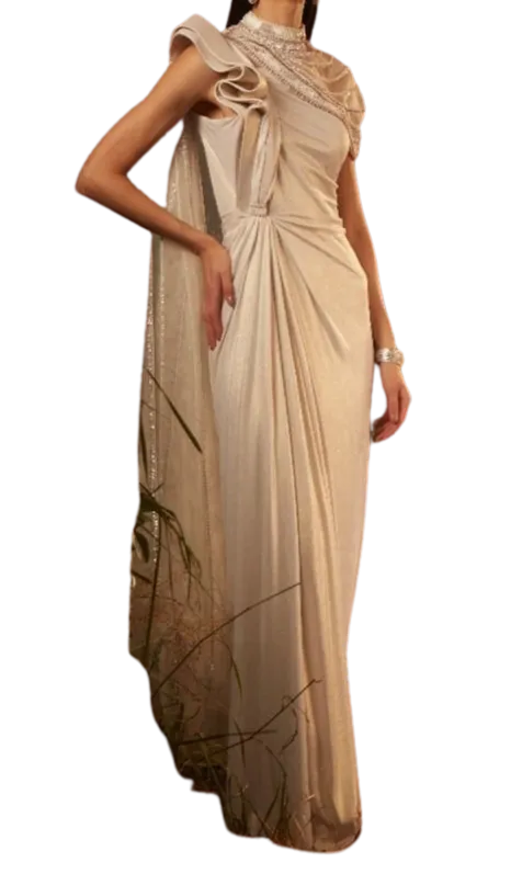 Pearl Ribbon Draped Sari Gown