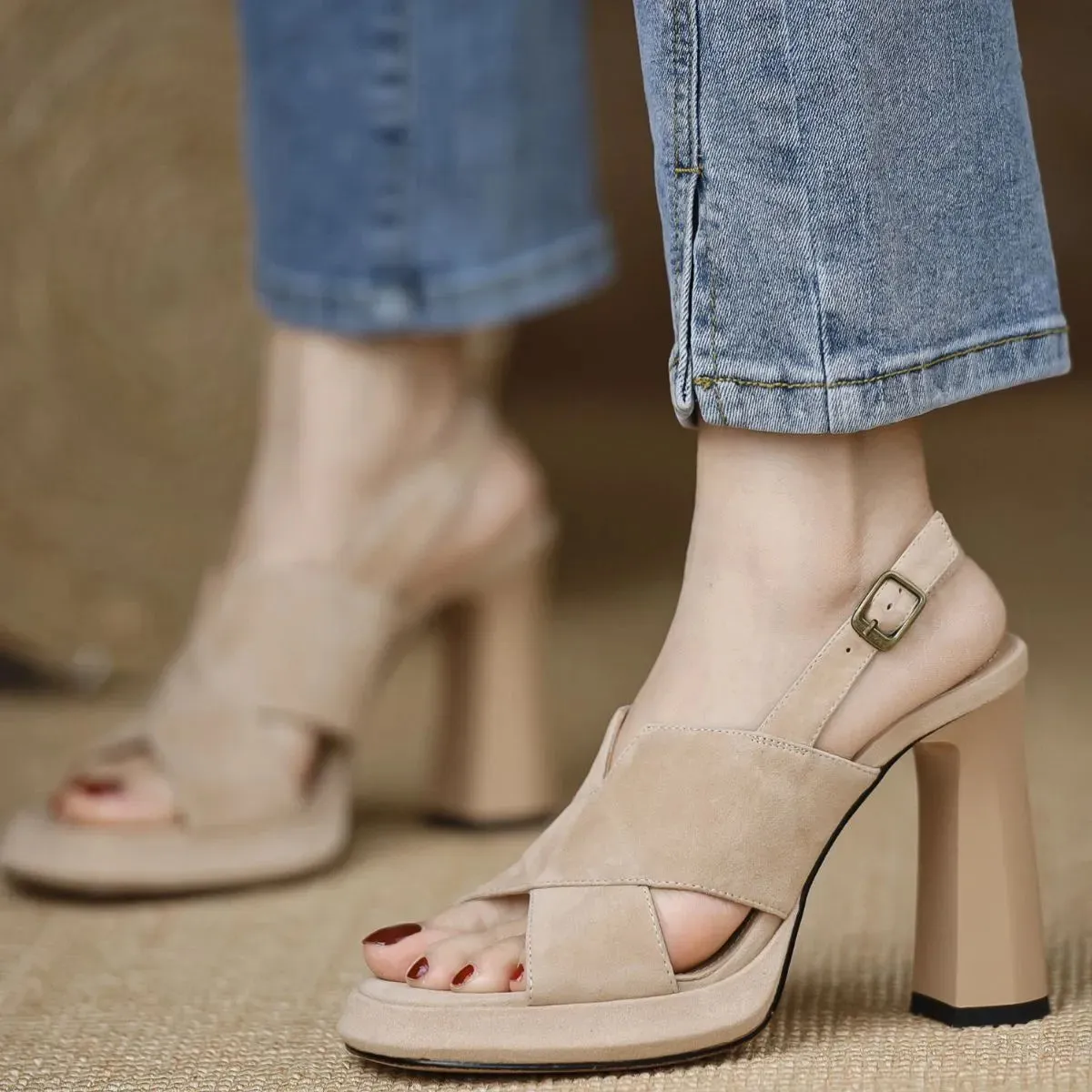 Peep Toe Block Heels Sandals