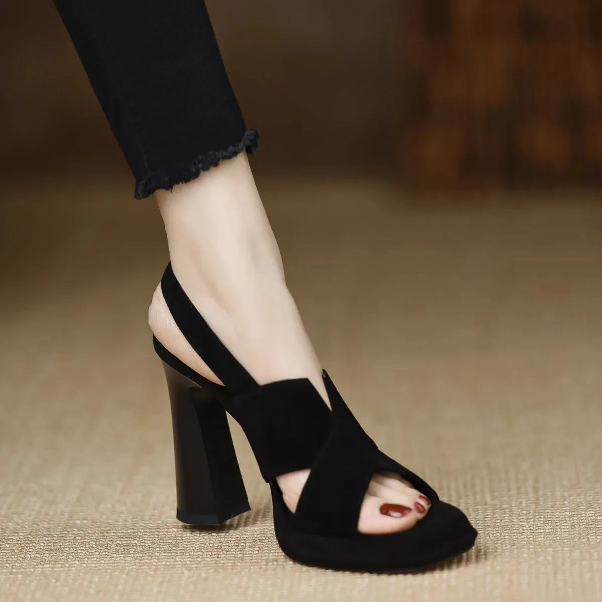 Peep Toe Block Heels Sandals