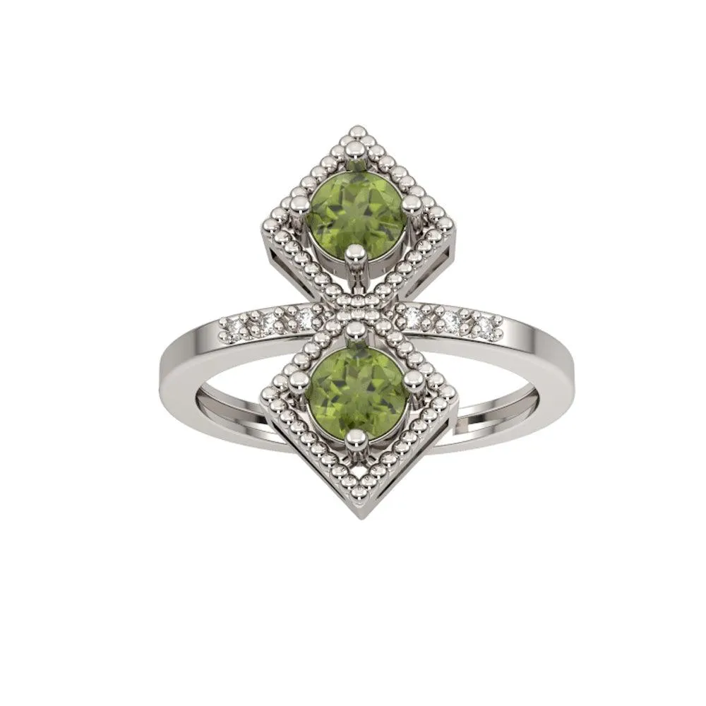Peridot and Diamond Fashion Silver Ring