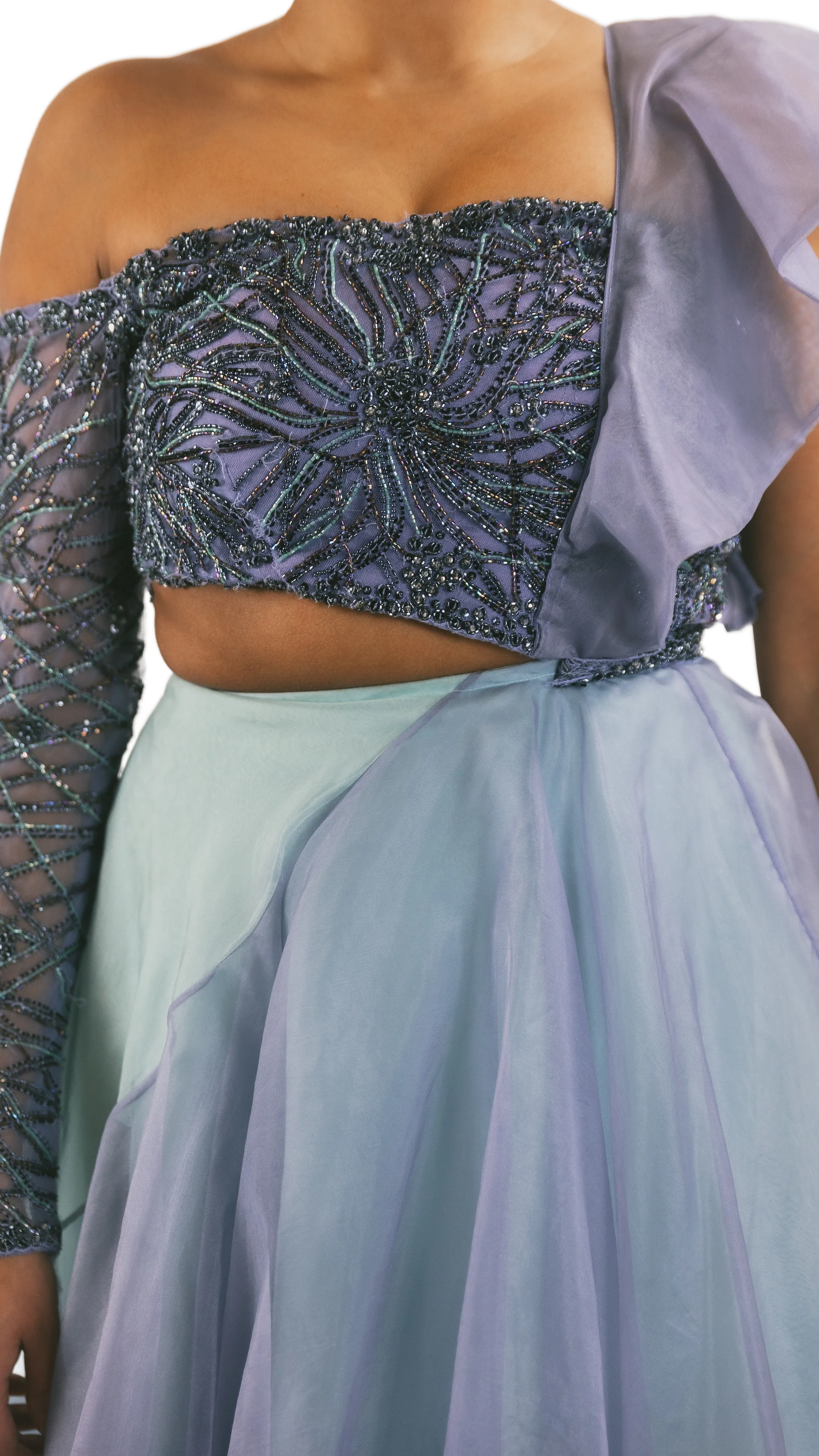 Periwinkle & Powder Blue Embellished Ruffle Lehenga