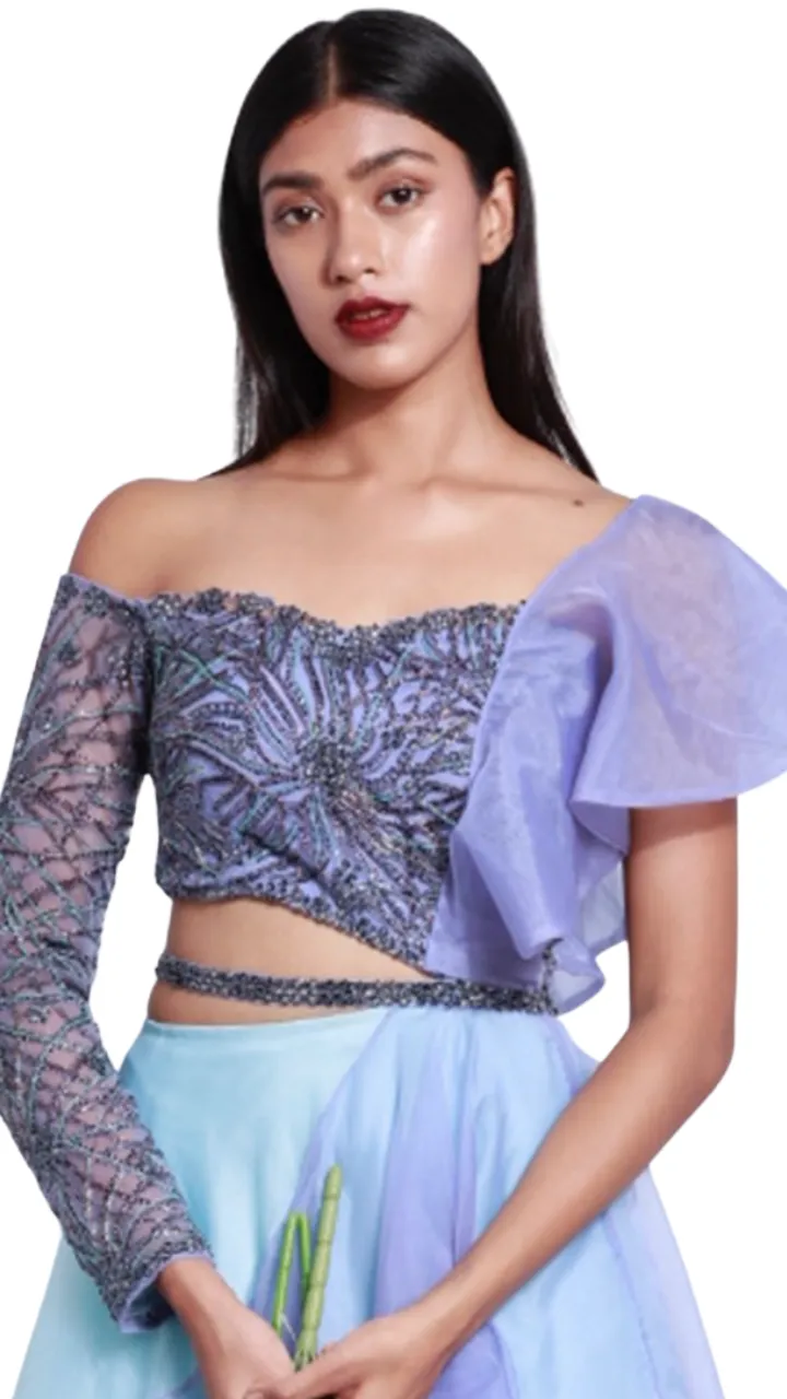 Periwinkle & Powder Blue Embellished Ruffle Lehenga
