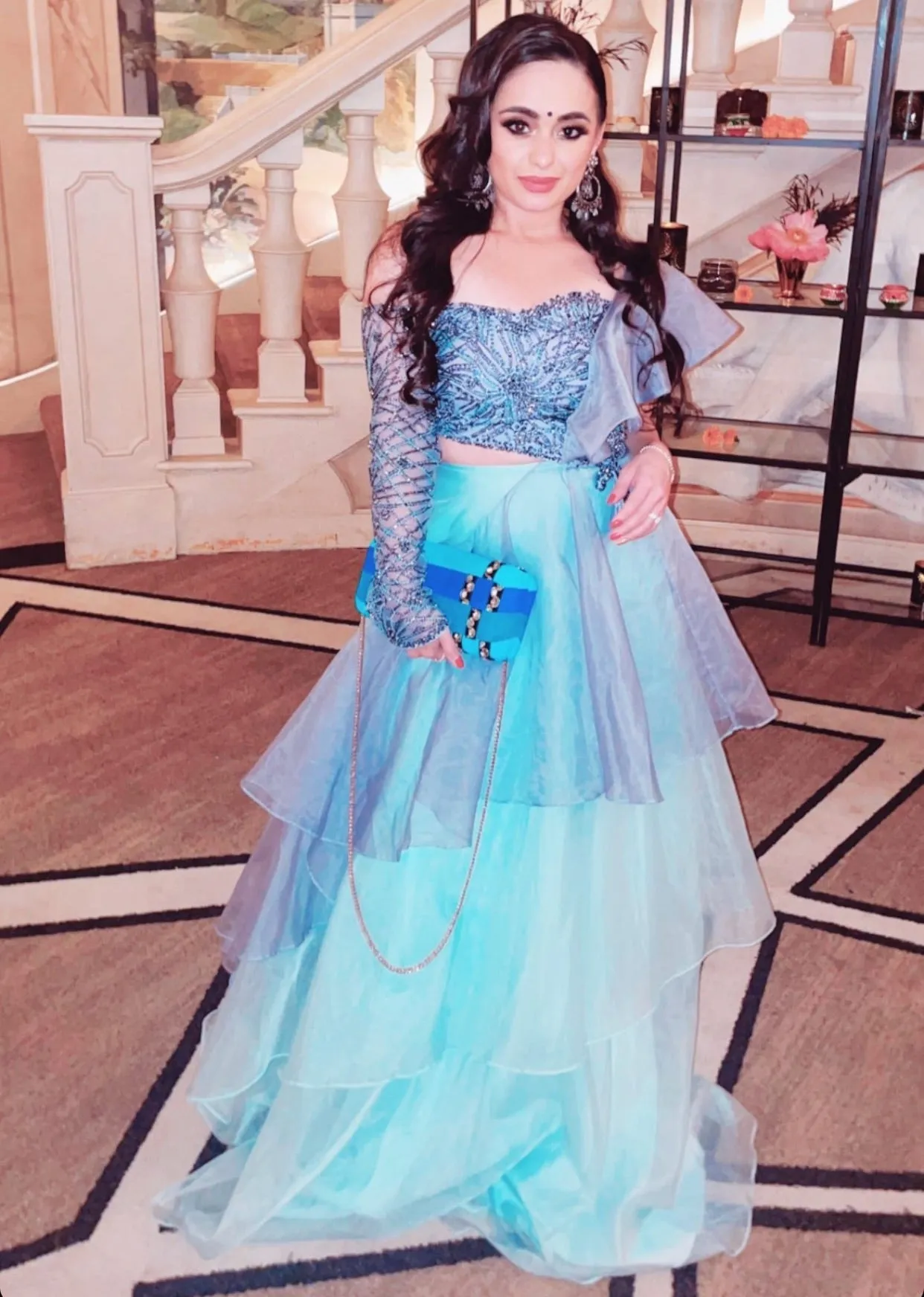 Periwinkle & Powder Blue Embellished Ruffle Lehenga