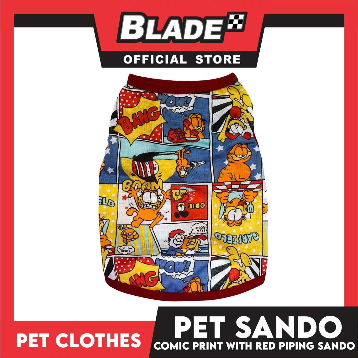 Pet Sando Comics Print with Red Piping (Extra Large) Pet Shirt Clothes Perfect fit for Dogs
