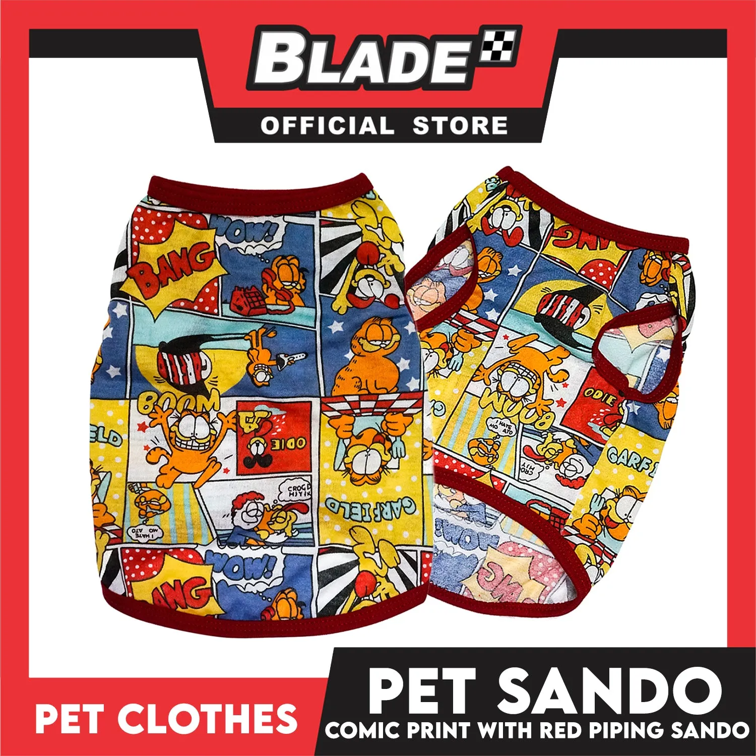Pet Sando Comics Print with Red Piping (Extra Large) Pet Shirt Clothes Perfect fit for Dogs