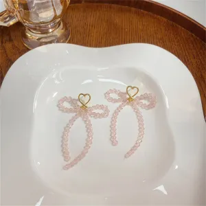 Pink Acrylic & 18K Gold-Plated Heart Bow Drop Earrings