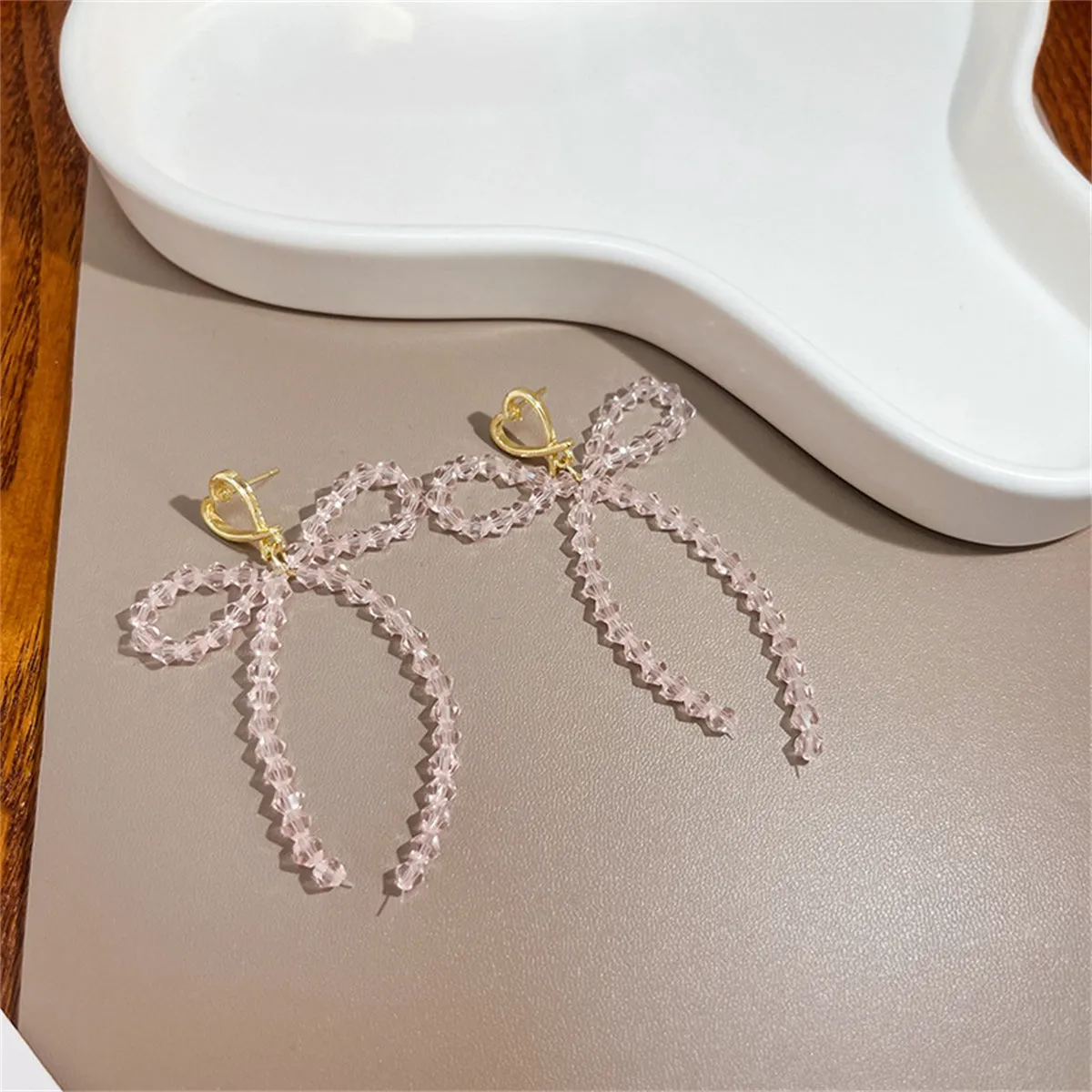 Pink Acrylic & 18K Gold-Plated Heart Bow Drop Earrings