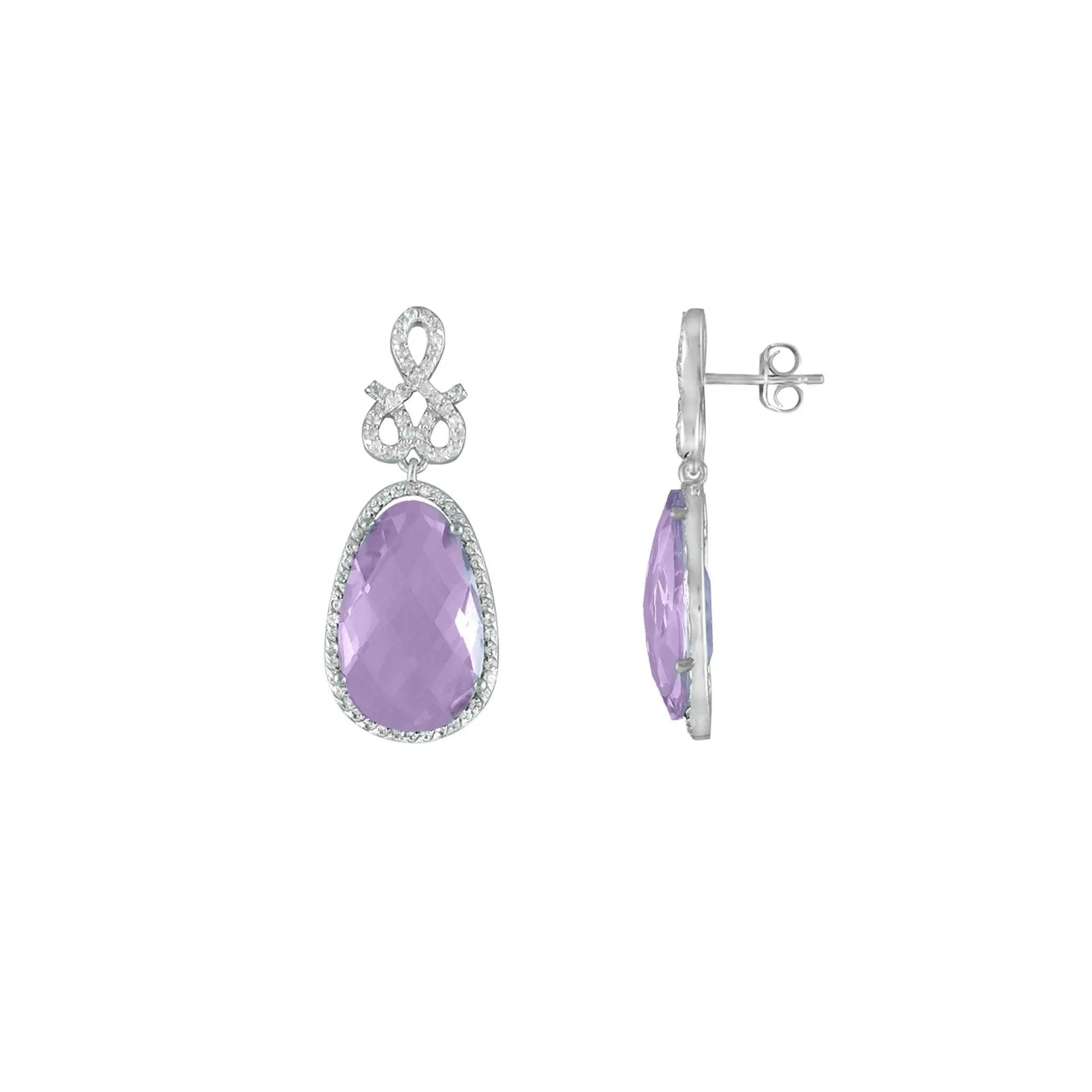 Pink Amethyst and Created White Sapphire Earrings in Silver