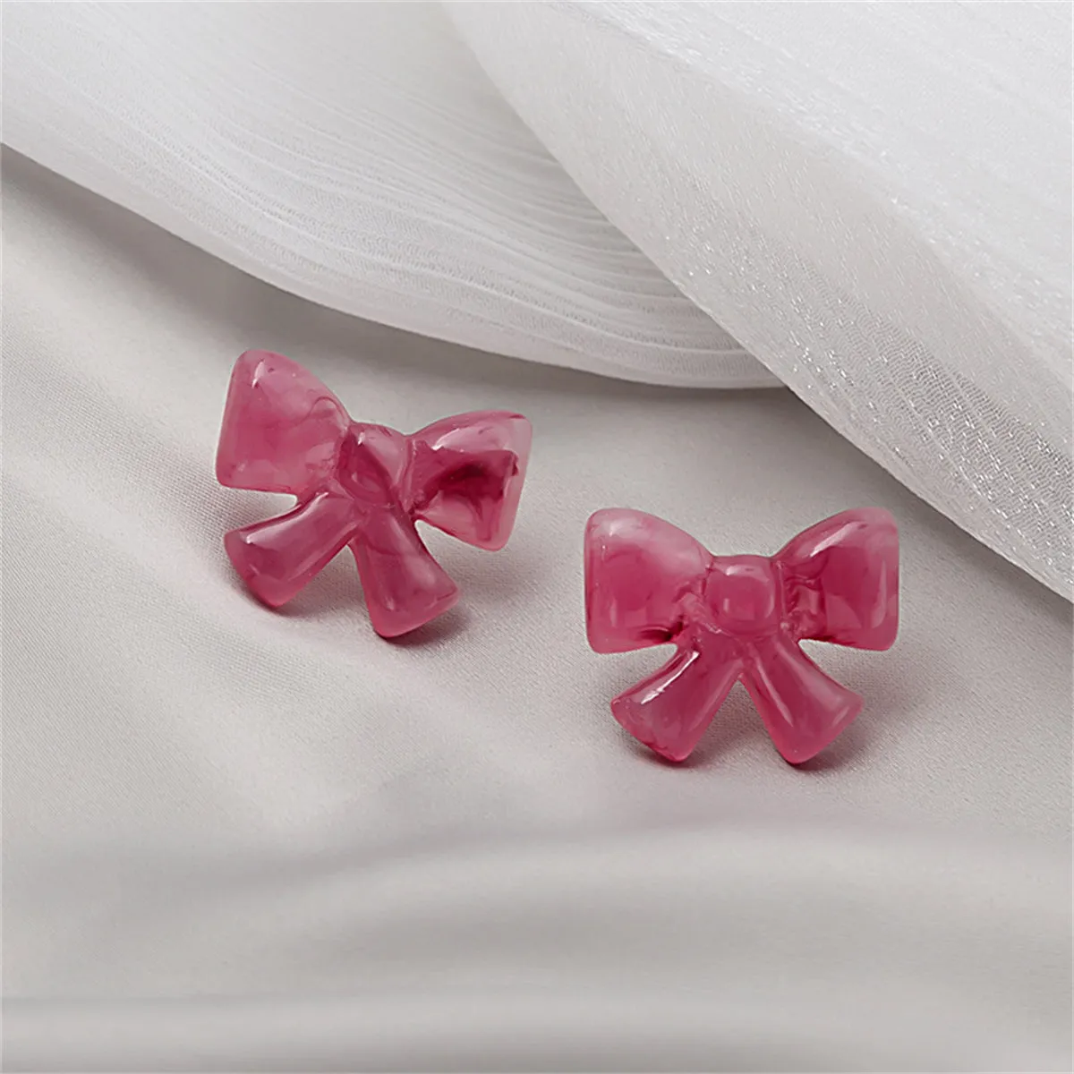 Pink & Silver-Plated Bow Stud Earrings