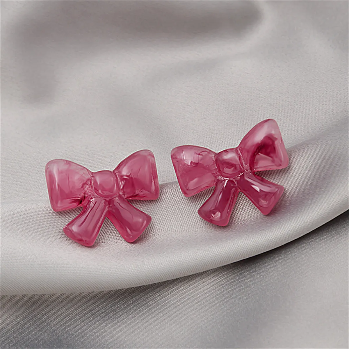 Pink & Silver-Plated Bow Stud Earrings