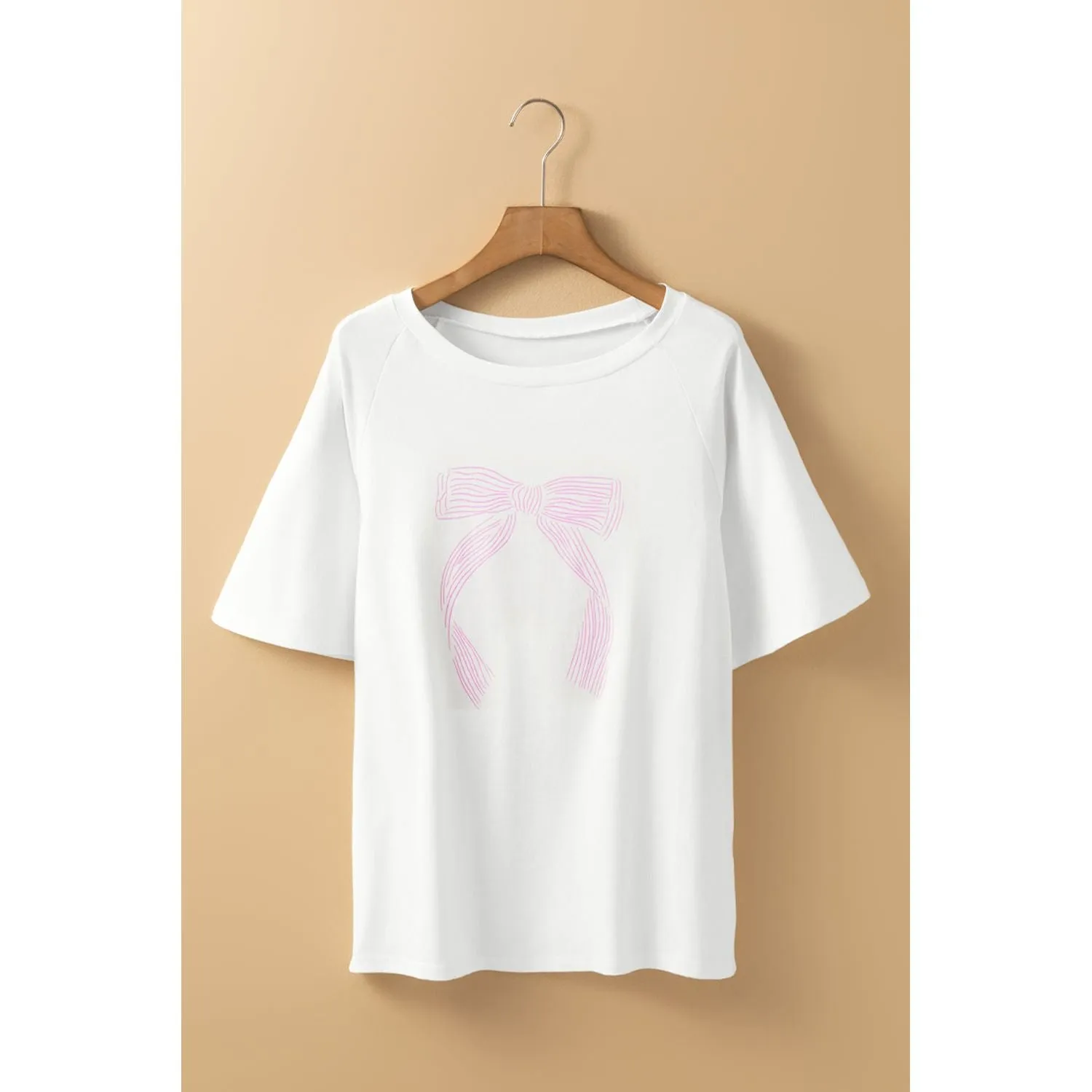 Pink Bow Knot Print Loose Fit Two Piece Casual Lounge Set