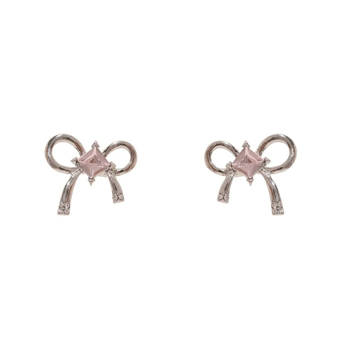 Pink Crystal & Silve-Plated Bow Stud Earrings