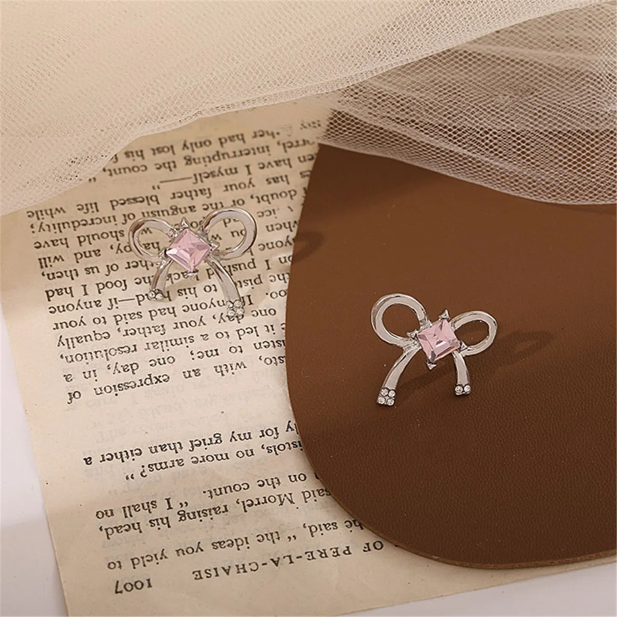 Pink Crystal & Silve-Plated Bow Stud Earrings