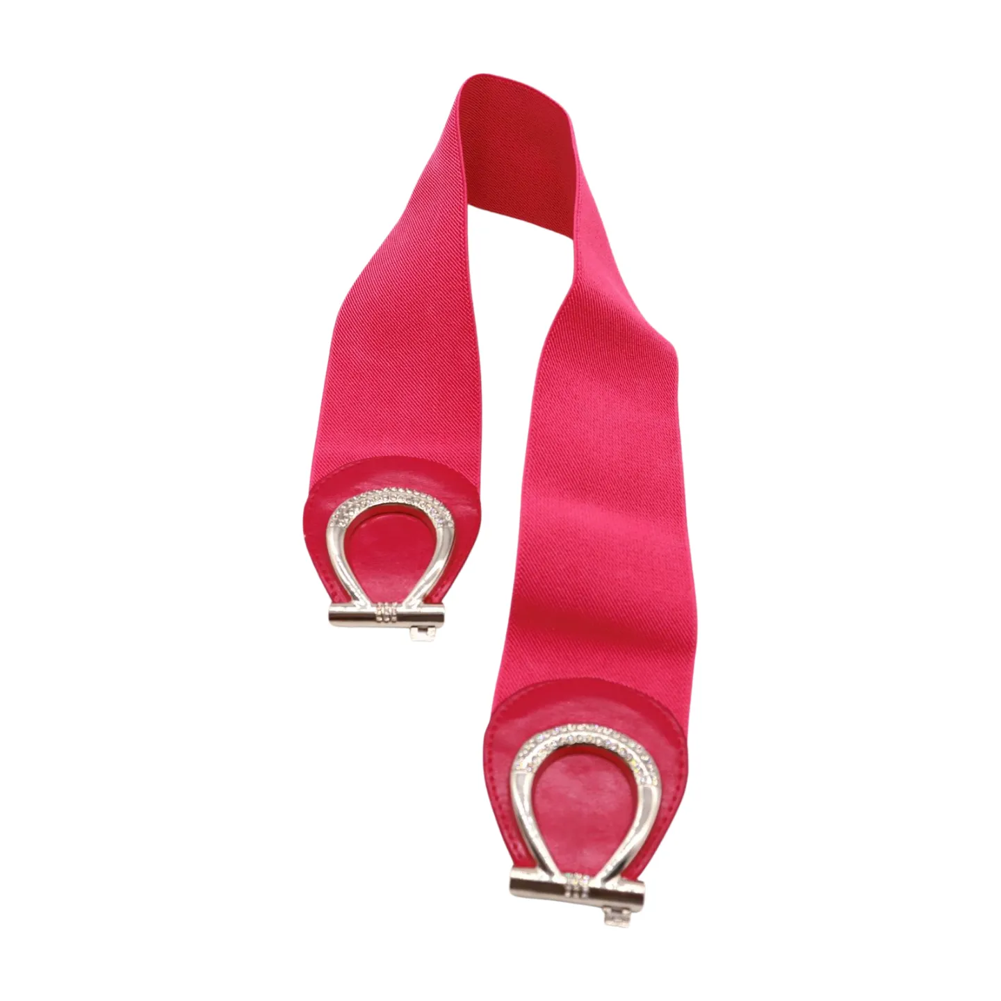 Pink Elastic Belt Silver Metal Bow Buckle S M