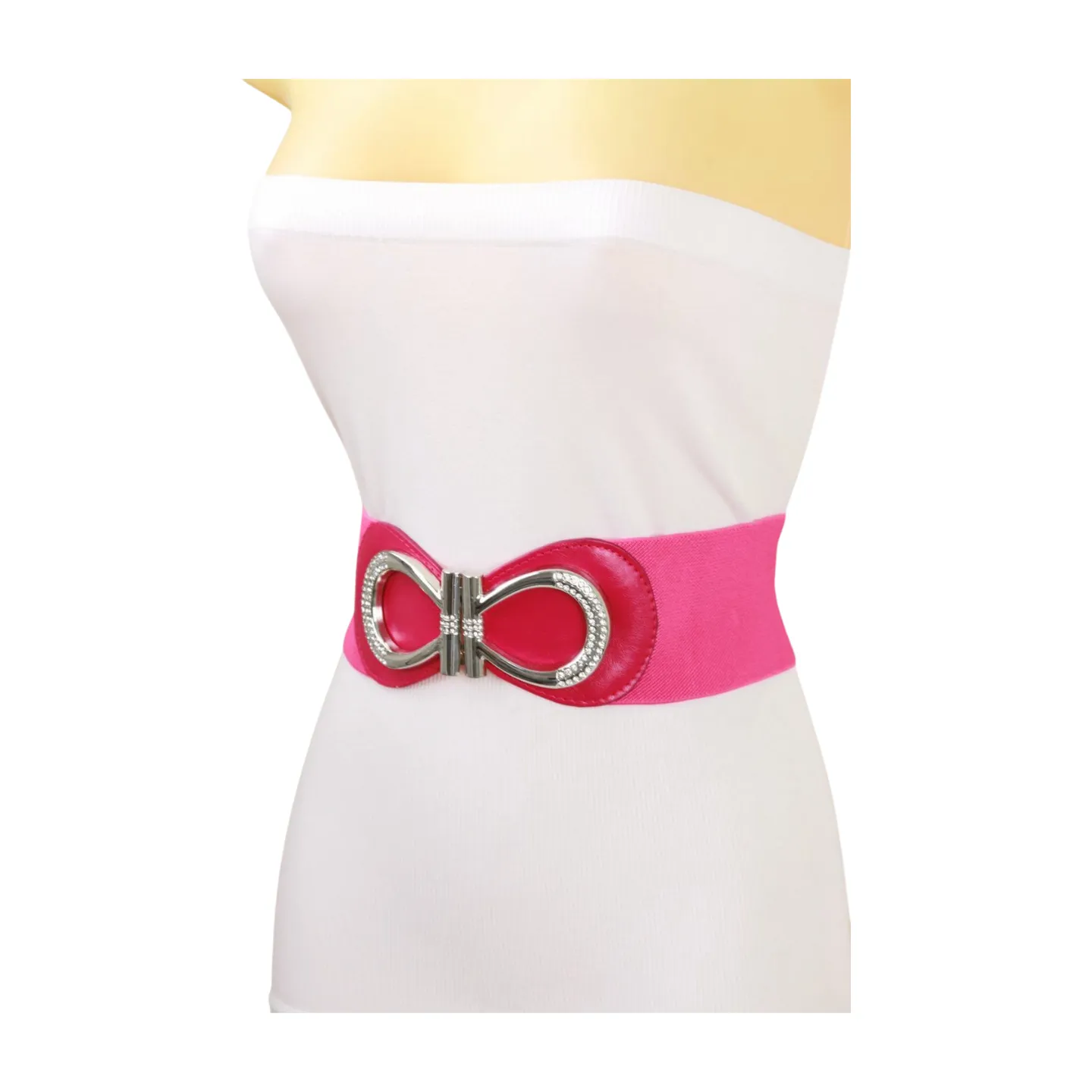 Pink Elastic Belt Silver Metal Bow Buckle S M
