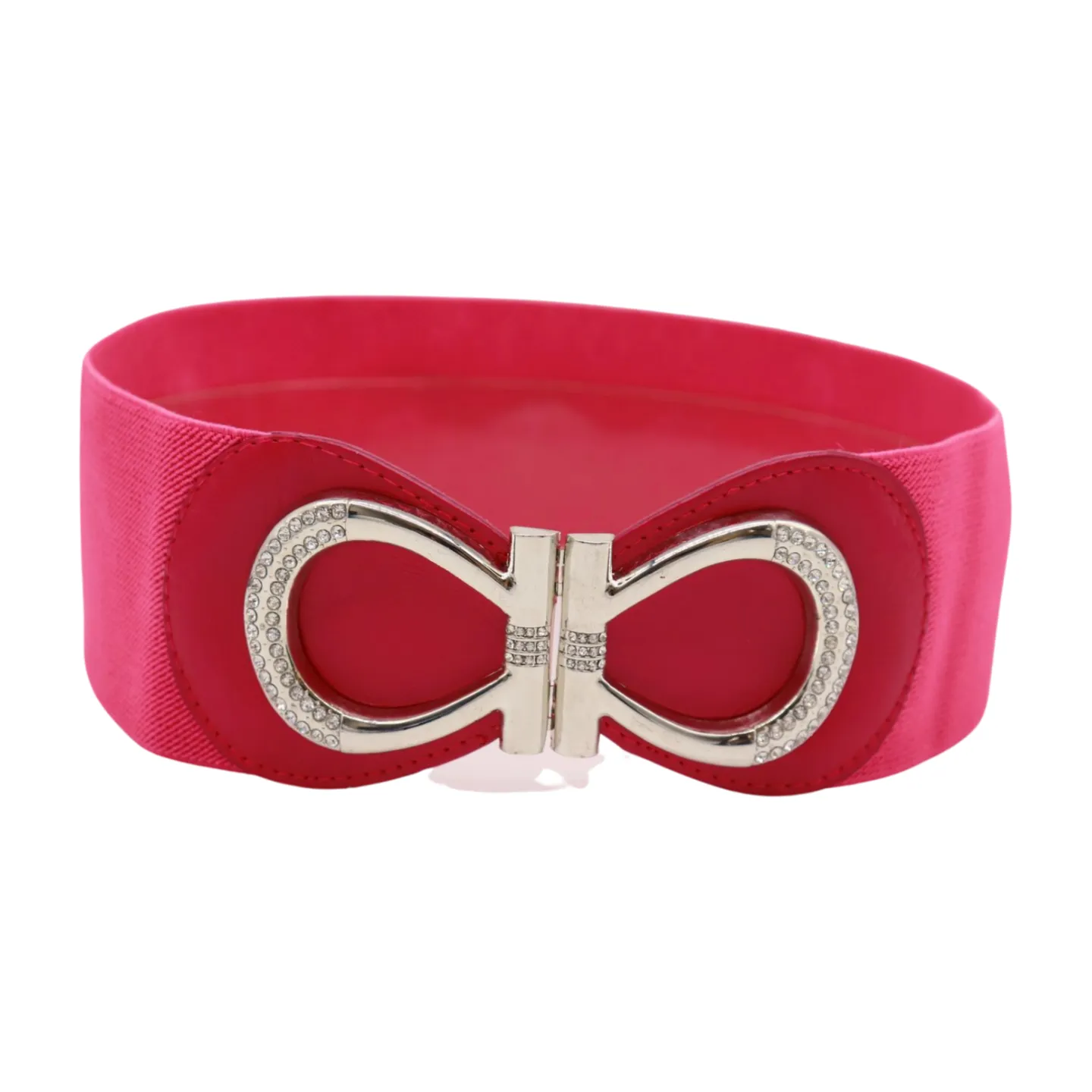 Pink Elastic Belt Silver Metal Bow Buckle S M