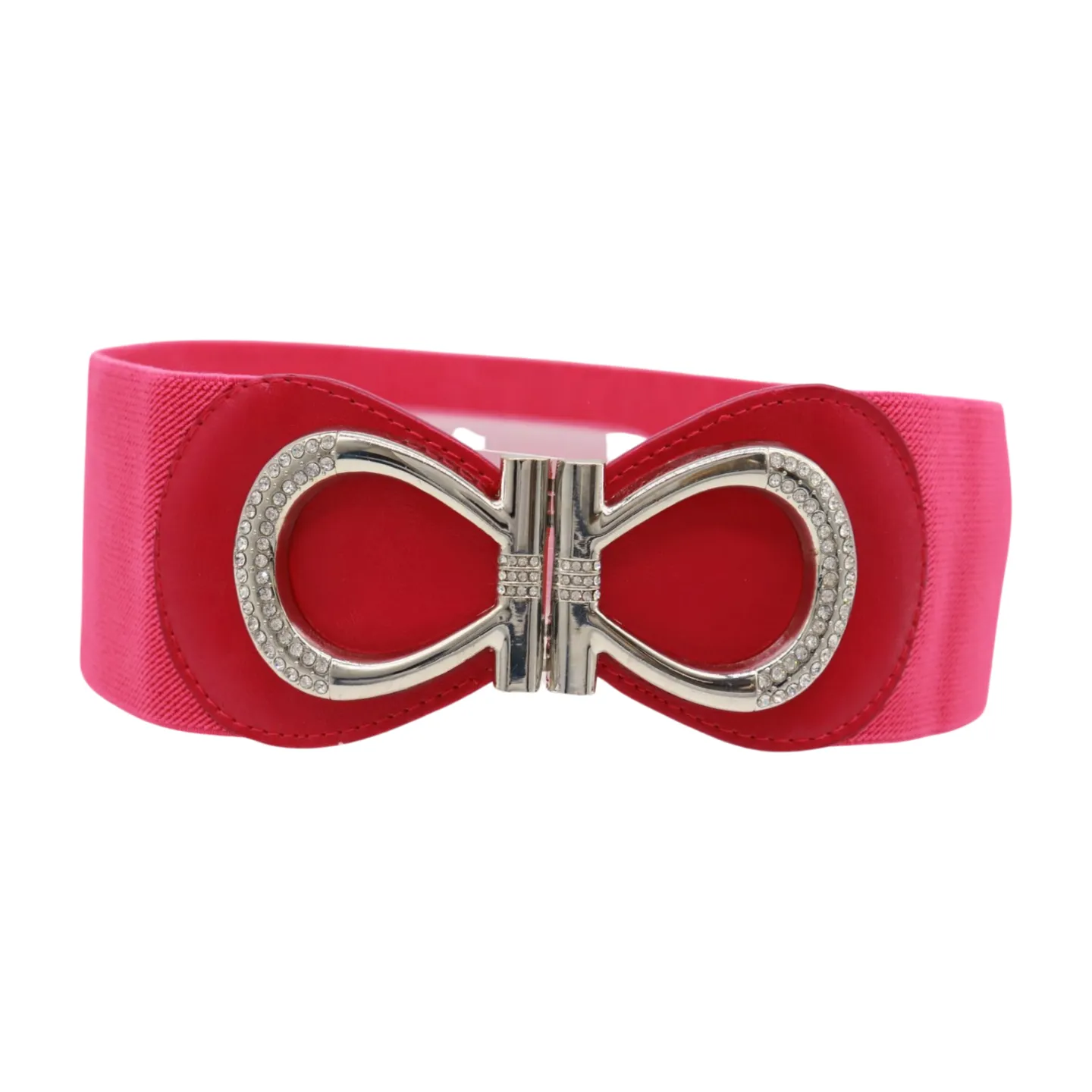 Pink Elastic Belt Silver Metal Bow Buckle S M