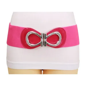 Pink Elastic Belt Silver Metal Bow Buckle S M
