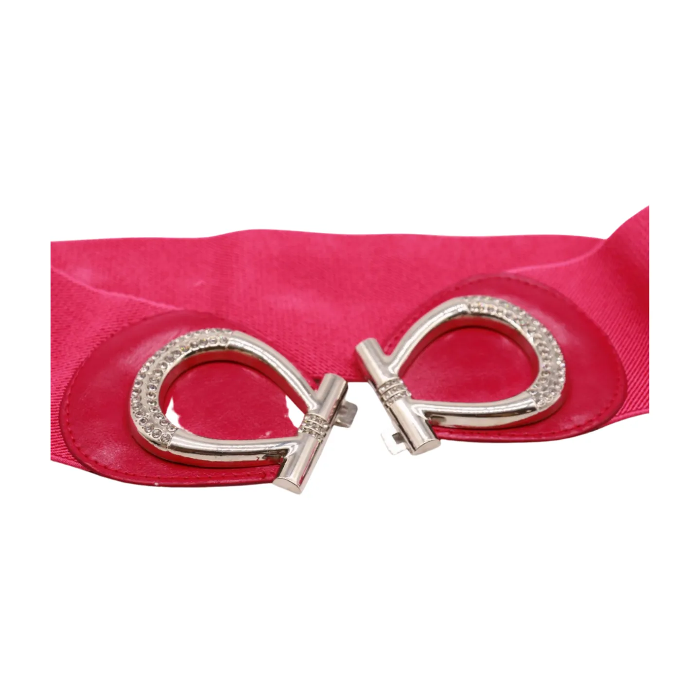 Pink Elastic Belt Silver Metal Bow Buckle S M