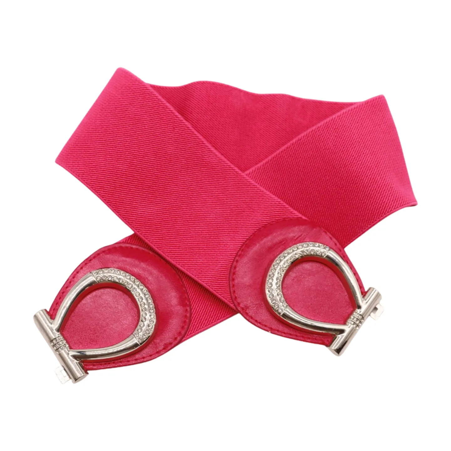Pink Elastic Belt Silver Metal Bow Buckle S M