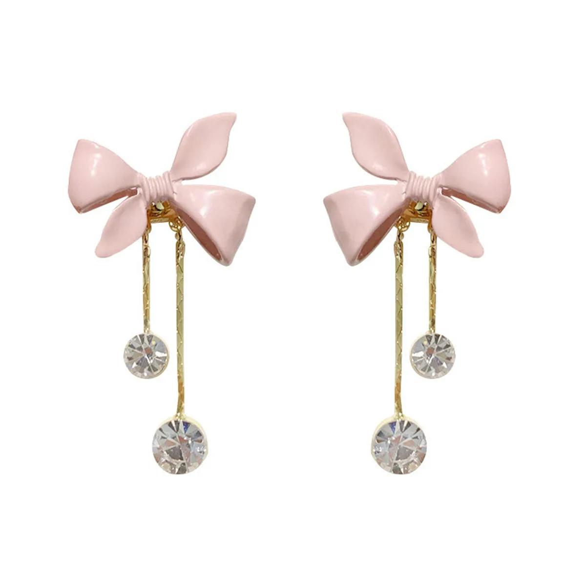 Pink Enamel & Cubic Zirconia 18K Gold-Plated Bow Tassel Ear Jackets