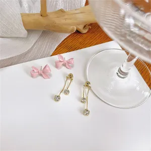 Pink Enamel & Cubic Zirconia 18K Gold-Plated Bow Tassel Ear Jackets