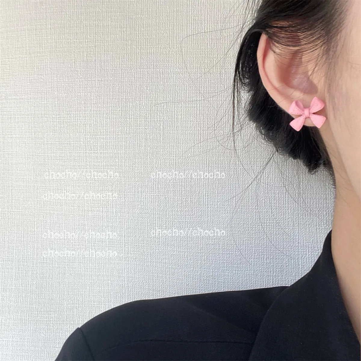 Pink Enamel & Silver-Plated Bow Stud Earrings