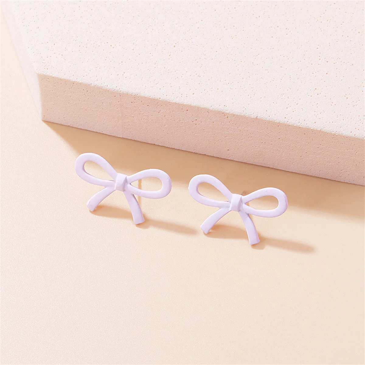 Pink Enamel& Silver-Plated Open Bow Stud Earrings
