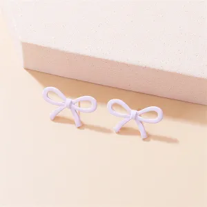 Pink Enamel& Silver-Plated Open Bow Stud Earrings
