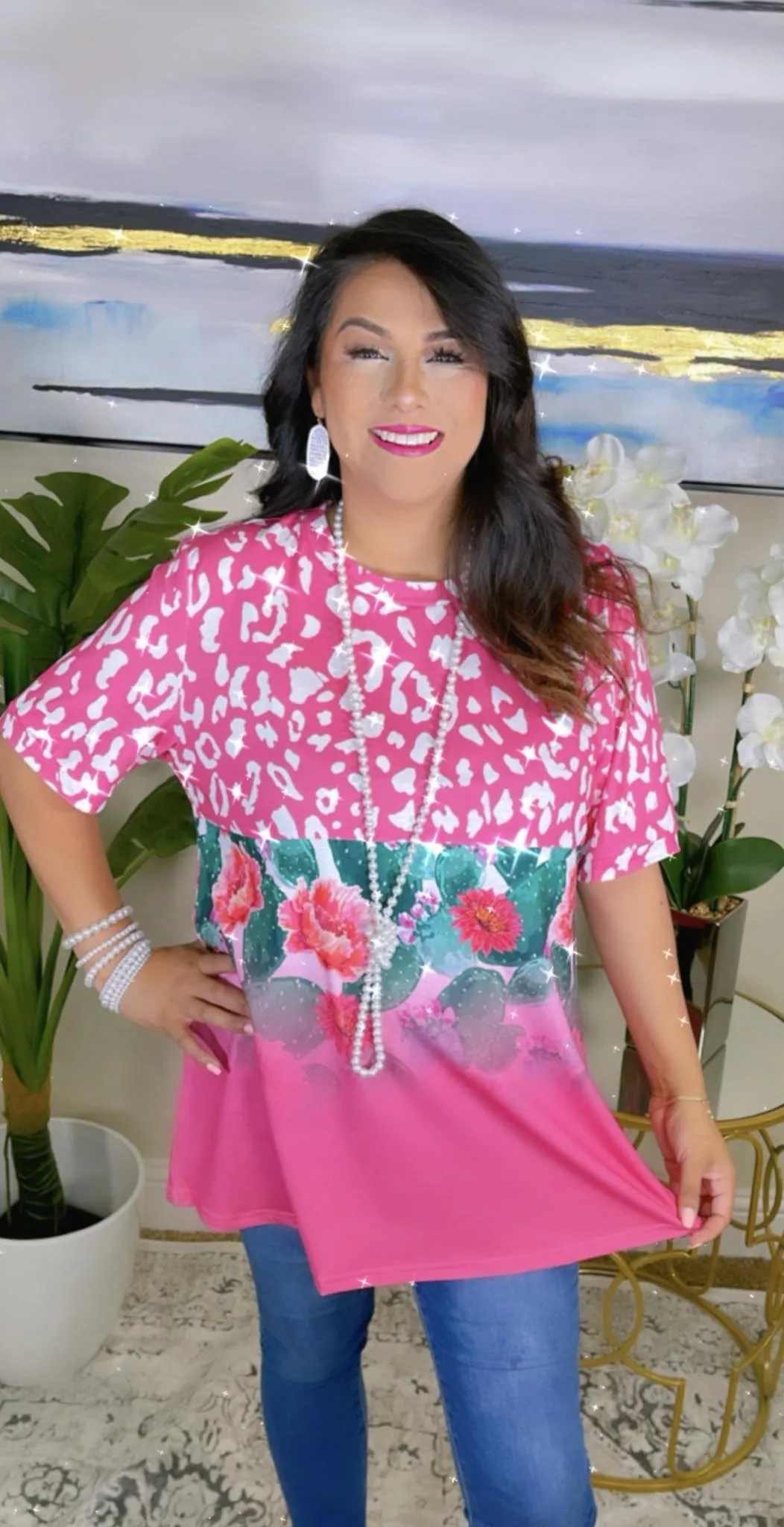 Pink Leopard, Cactus print top