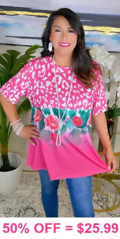 Pink Leopard, Cactus print top