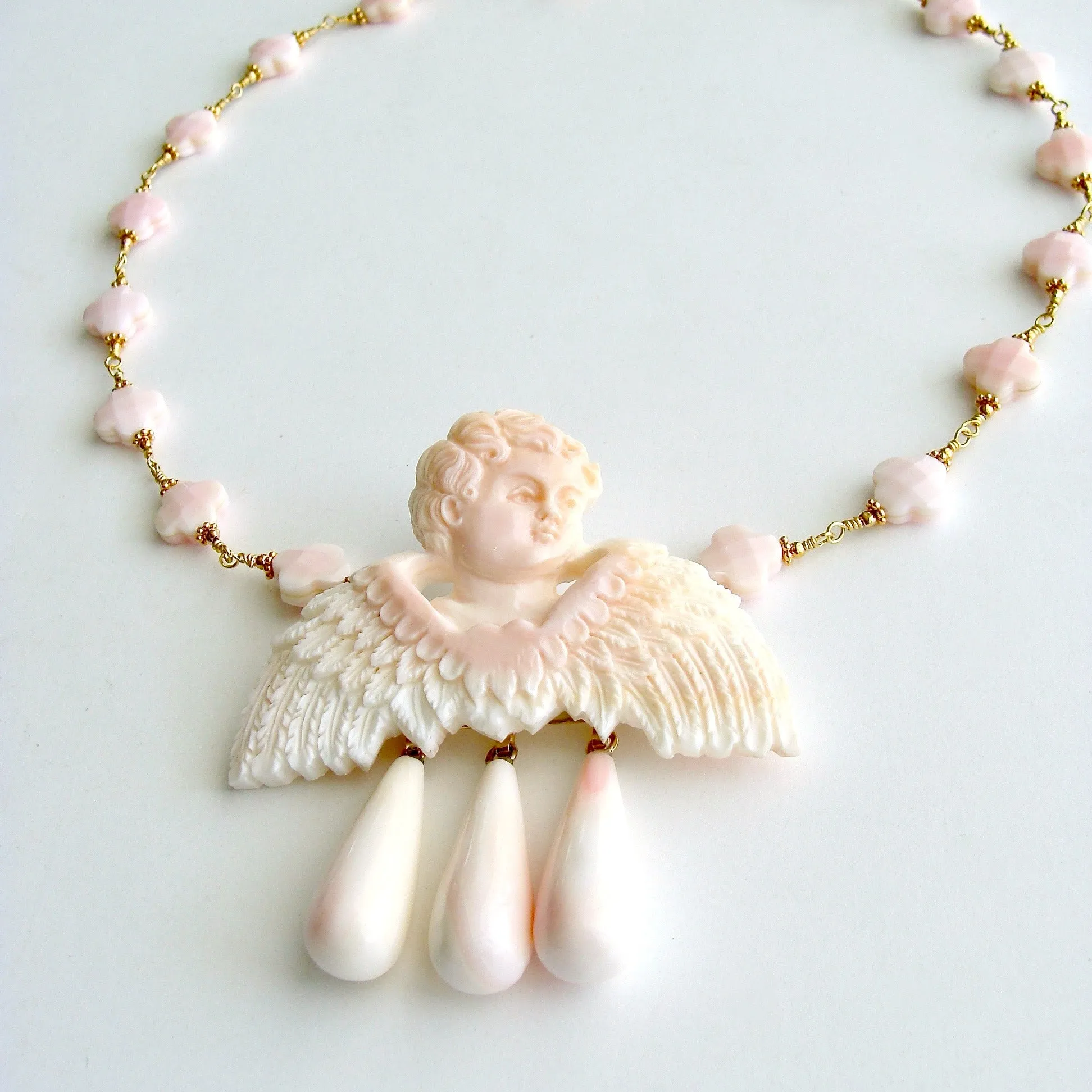 Pink Shell Cherub Angel Necklace - Amorette Necklace