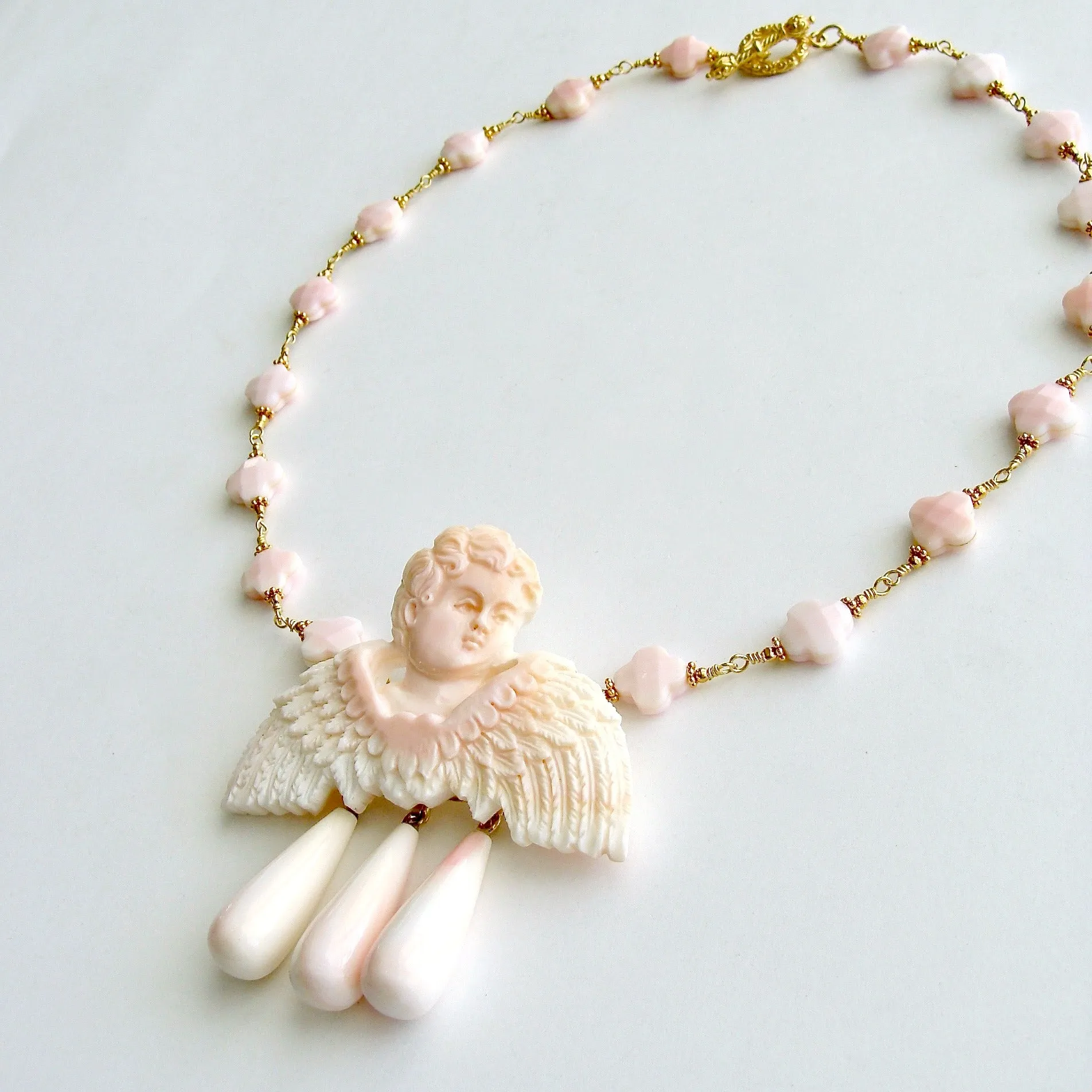 Pink Shell Cherub Angel Necklace - Amorette Necklace