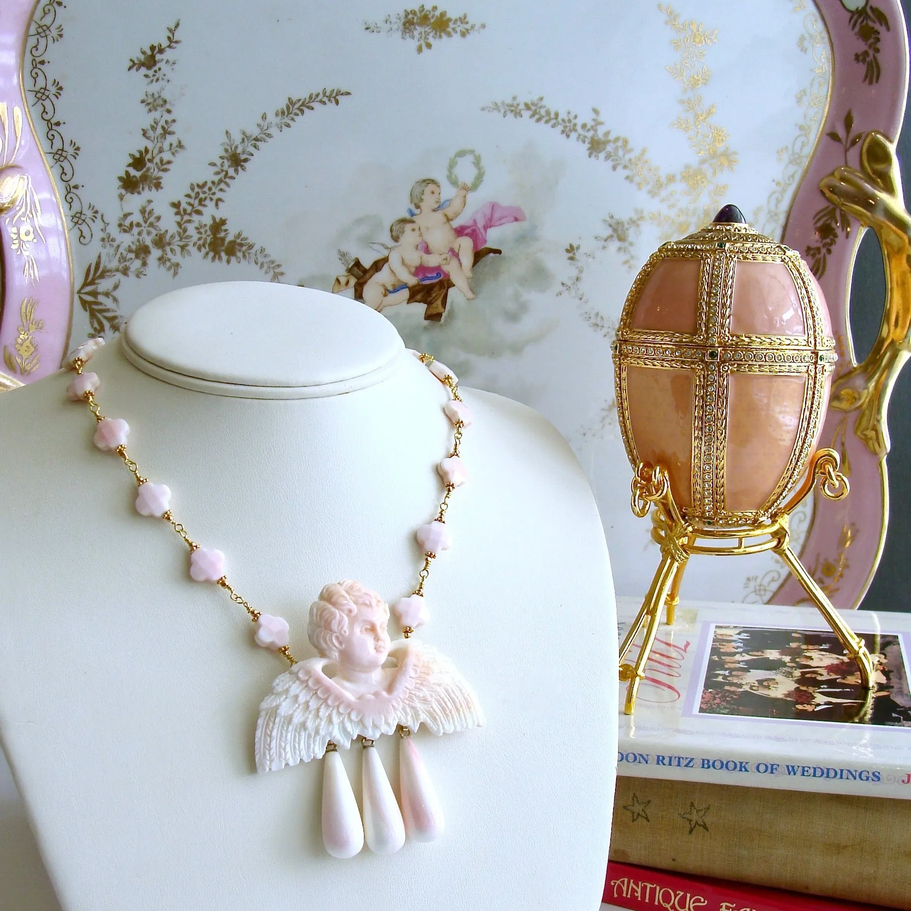 Pink Shell Cherub Angel Necklace - Amorette Necklace