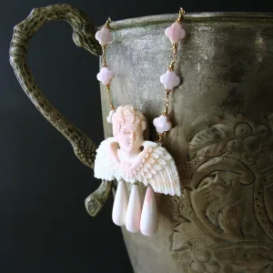 Pink Shell Cherub Angel Necklace - Amorette Necklace