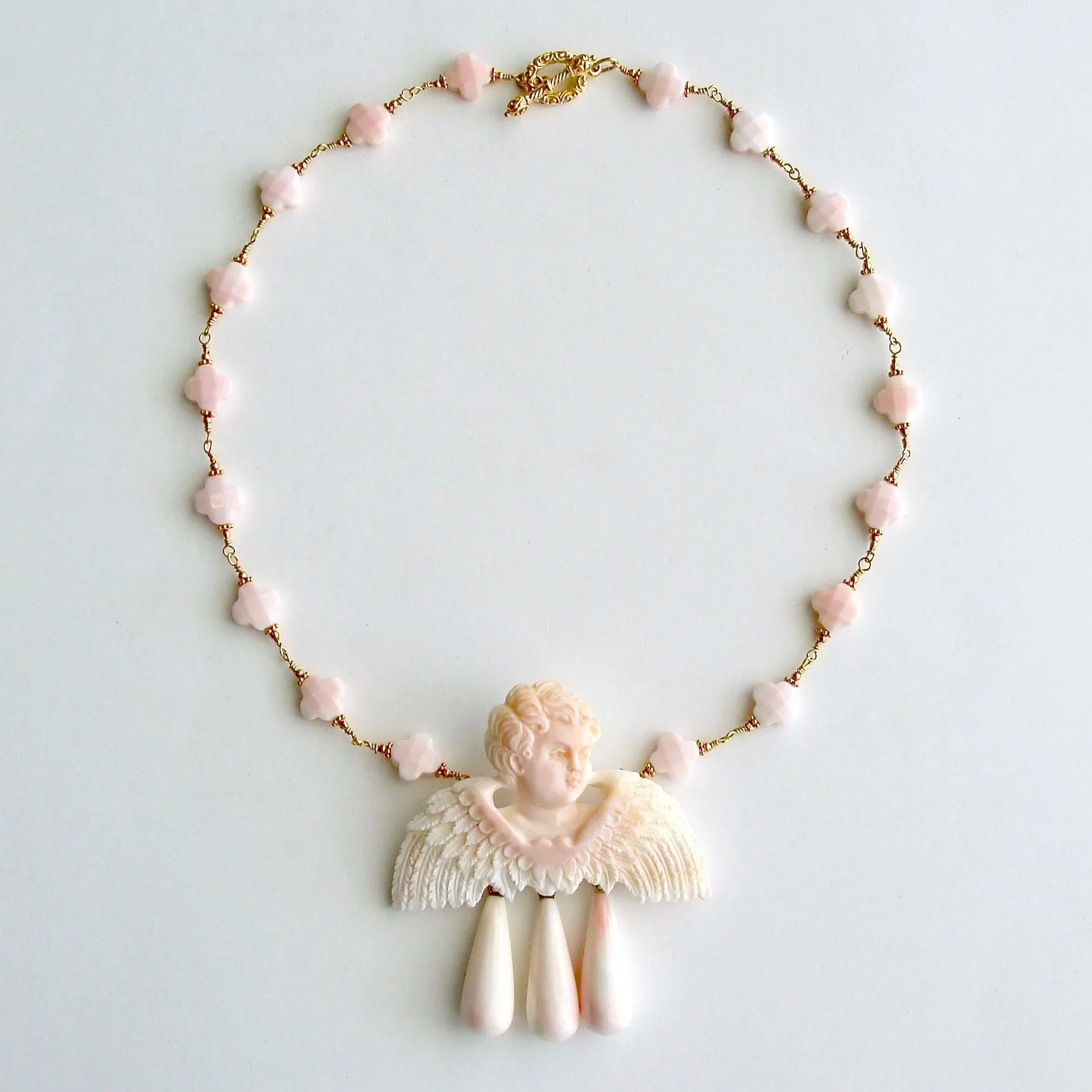 Pink Shell Cherub Angel Necklace - Amorette Necklace