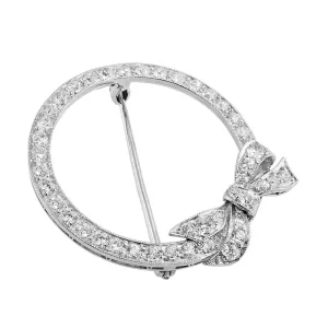 Platinum Estate Diamond Bow Round Brooch