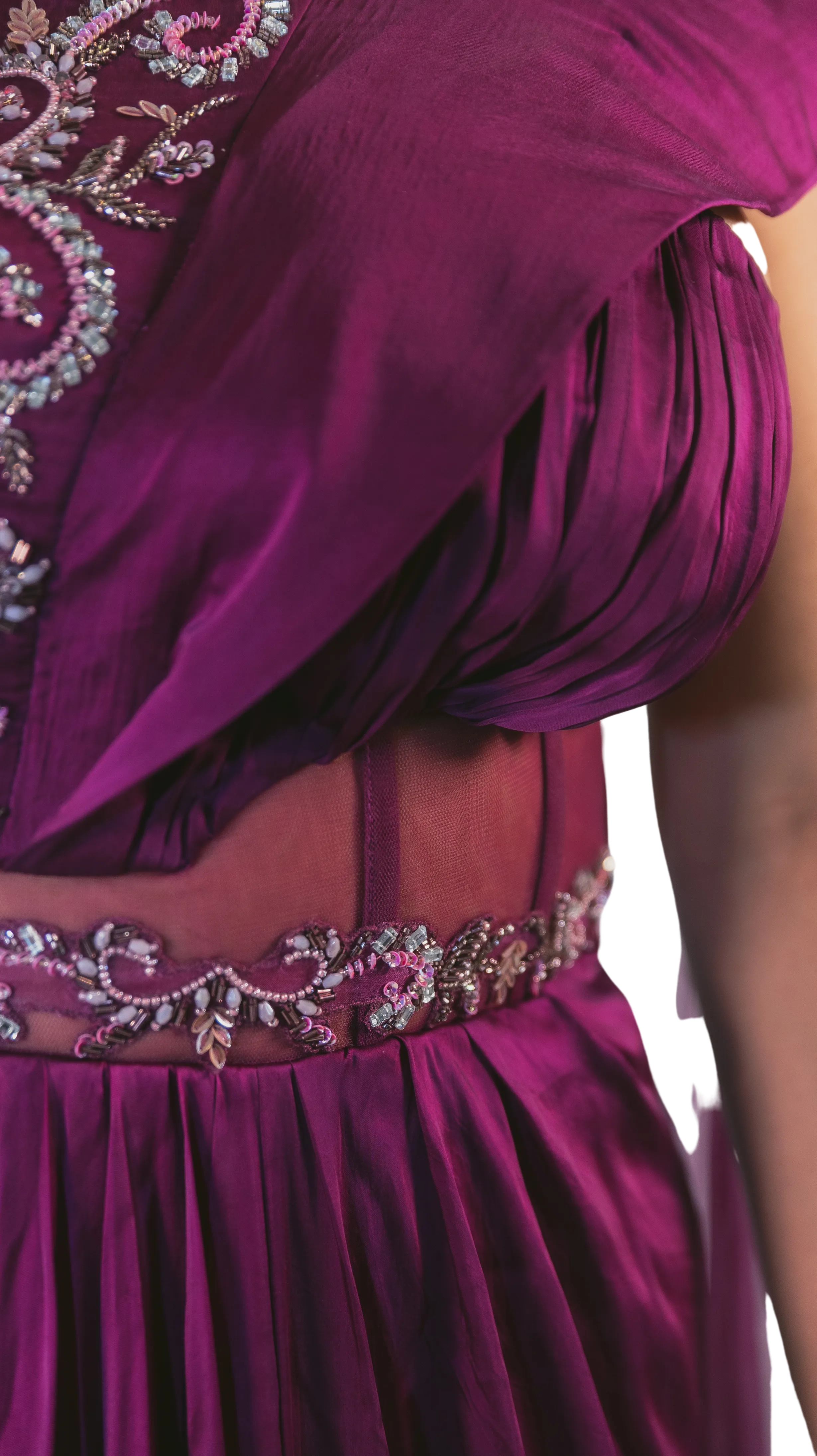 Plum Embellished Sari Gown